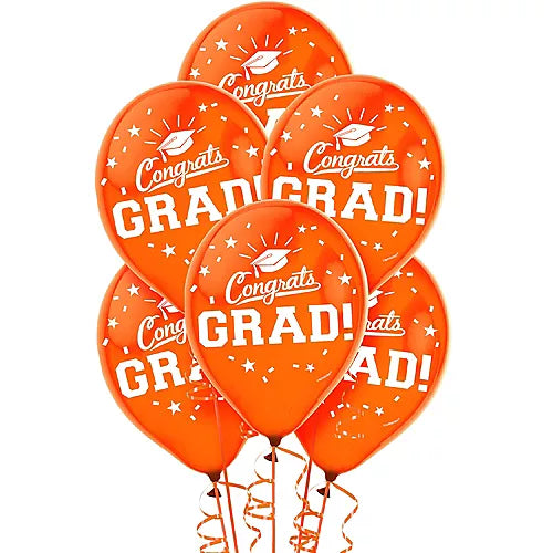 Graduation Flat Orange Latex  Balloons 12" | 15 ct