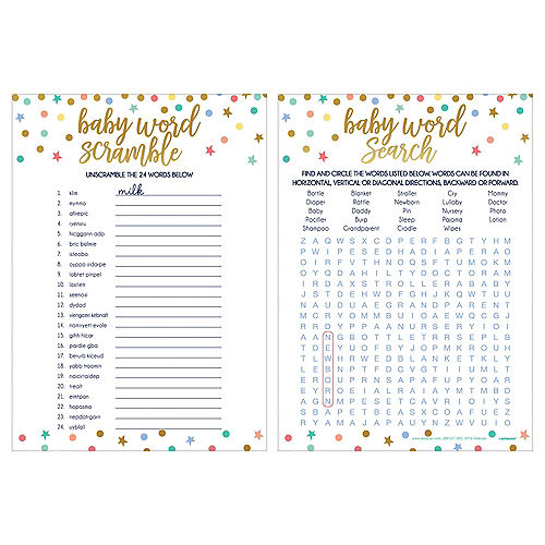2in1 Word Scramble & Word Search Baby Shower Game | 24pcs