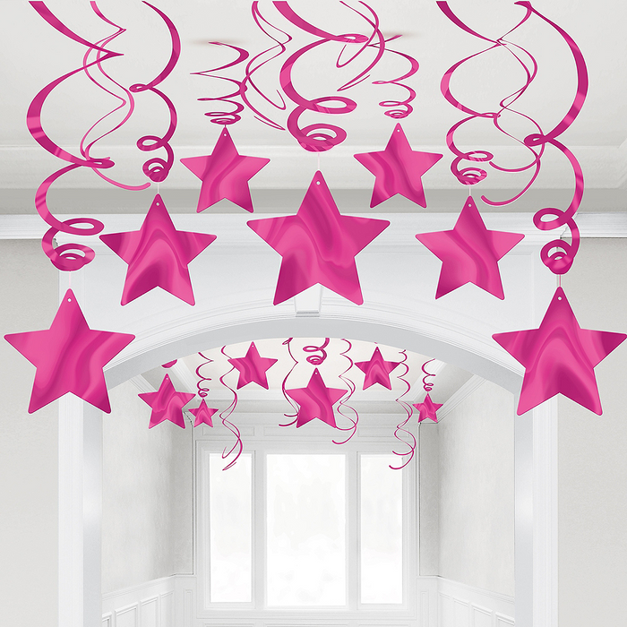 Bright Pink Swirl Shooting Star Decorations | 30pcs