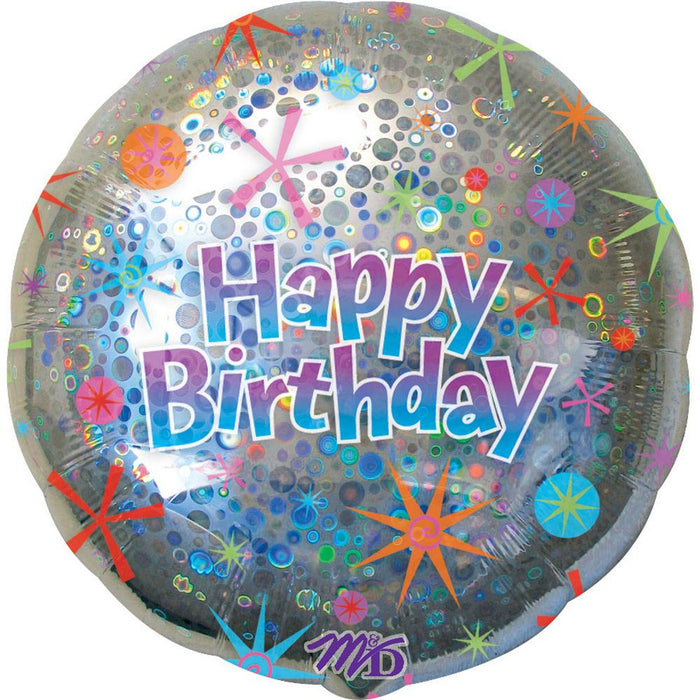 Holographic Circles Happy Birthday Supershape Foil Balloon 32'' | 1 ct