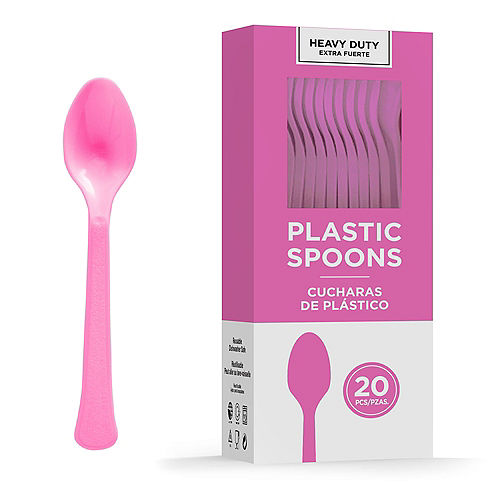 Bright Pink Heavy Duty Plastic Spoons | 20ct