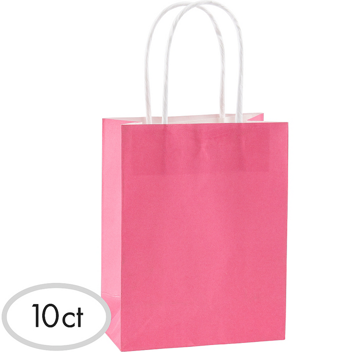 Bright Pink Small Paper Gift Bags 8" | 10 ct