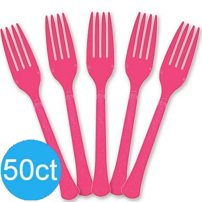 Bright Pink Heavy Duty Plastic Forks | 50ct