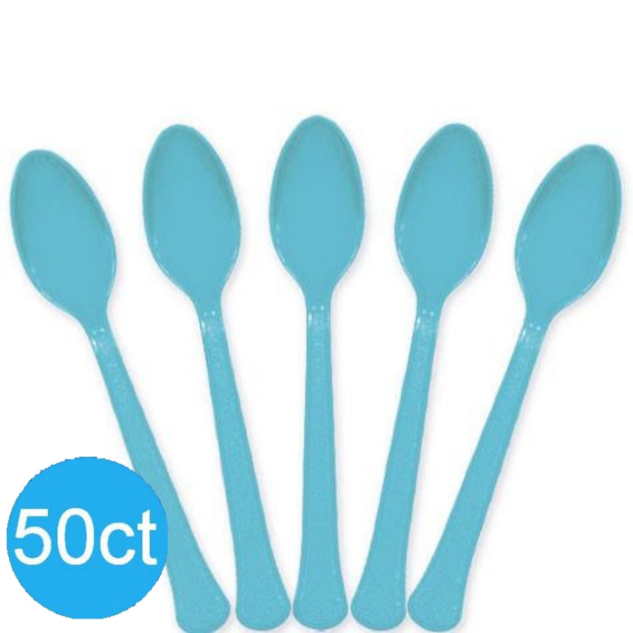Caribbean Blue Heavy Duty Plastic Spoons | 50ct