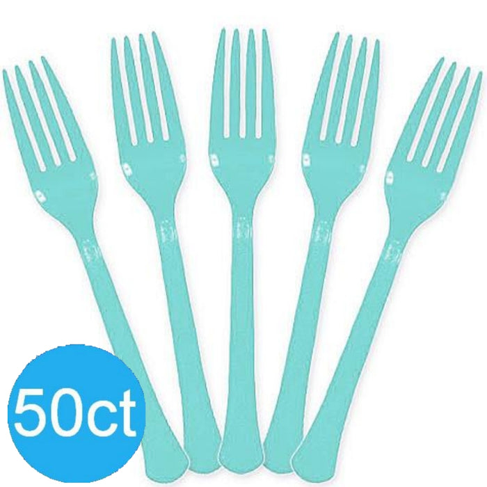 Robin's Egg Blue Heavy Duty Plastic Forks | 50ct