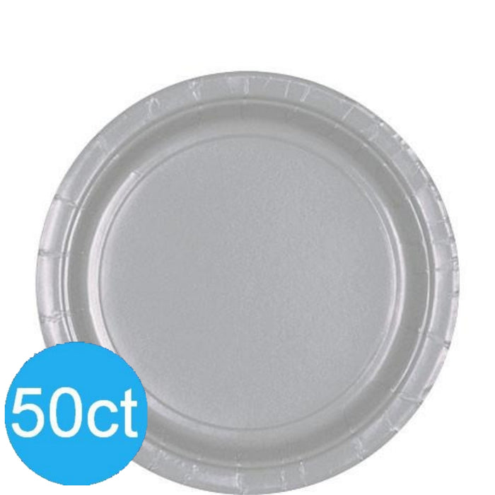 Silver Lunch Paper Plates 8.5" | 50ct