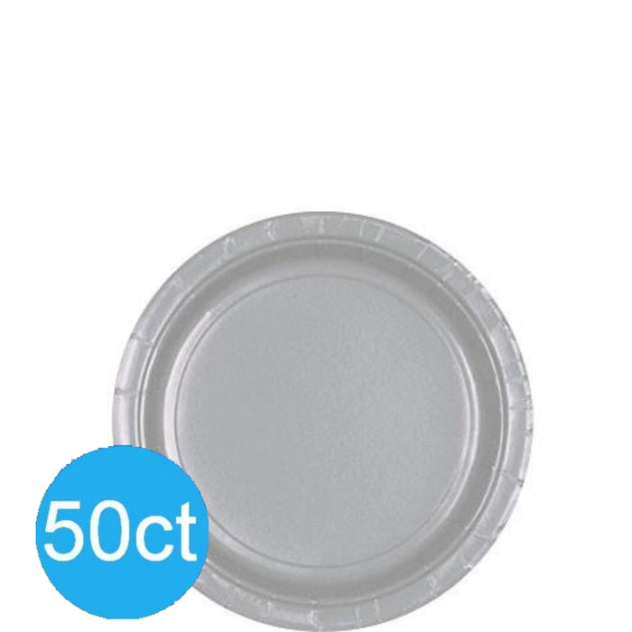 Silver Dessert Paper Plates 6.75" | 50ct