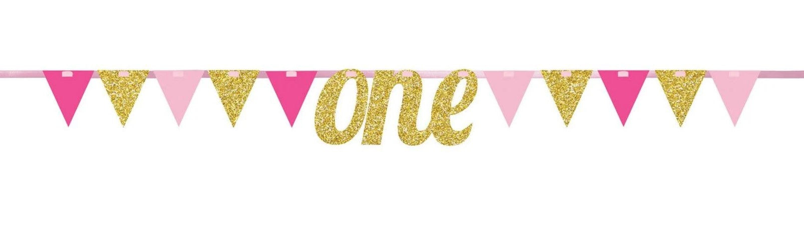"One" Pink Pennant Banner 9' | 1 ct