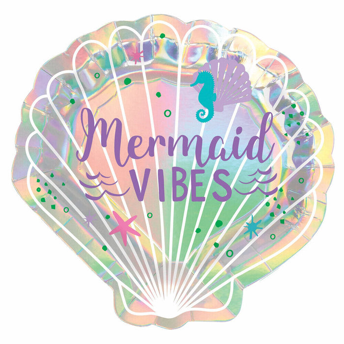 SHIMMERING MERMAIDS IRIDESCENT FOIL SHAPED PLATES 7" |  8 ct