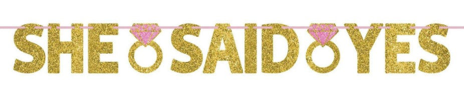 "She Said Yes" Gold Glitter Letter Banner | 12ft