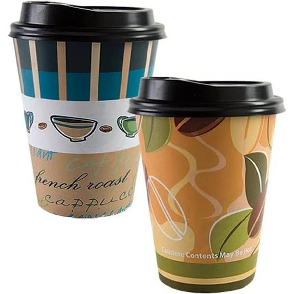 12oz Disposable Paper Coffee Cups with Lids for Hot Drinks
