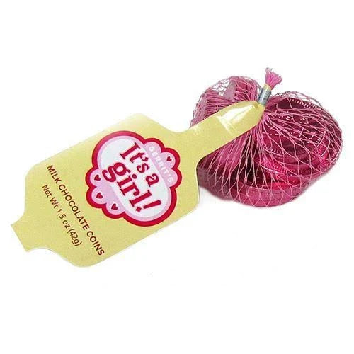 Fort Knox Pink It's A Girl Milk Chocolate Coins - 1.5-oz. Mesh Bag | 1ct