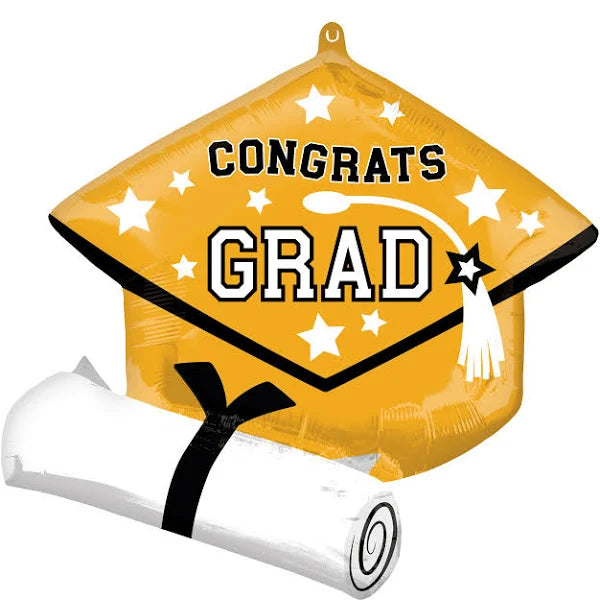 Graduation Grad Cap & Diploma Foil Balloon Gold 25" | 1ct