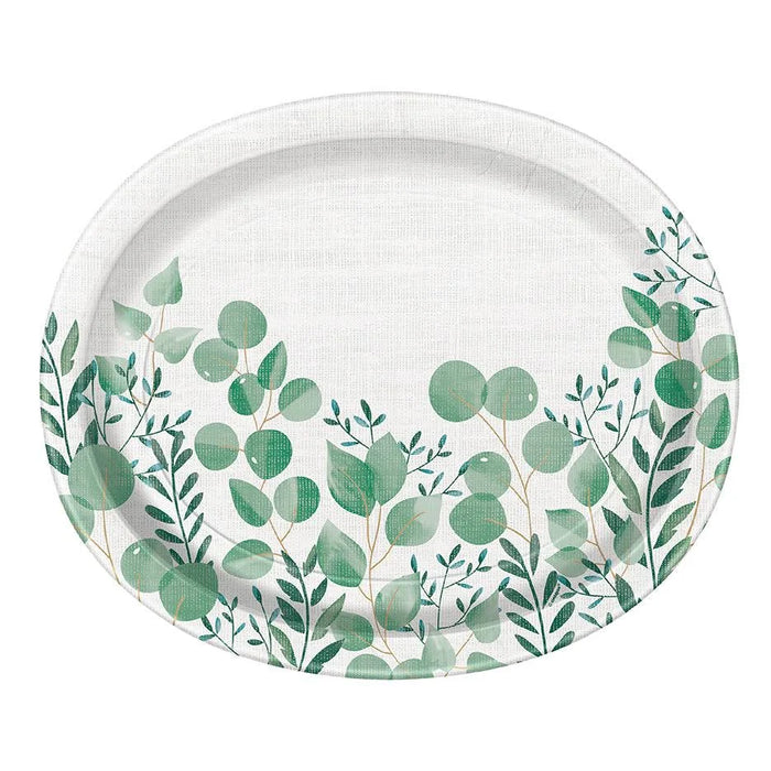 Fresh Greens Botanical Oval Paper Plates 12" | 8ct
