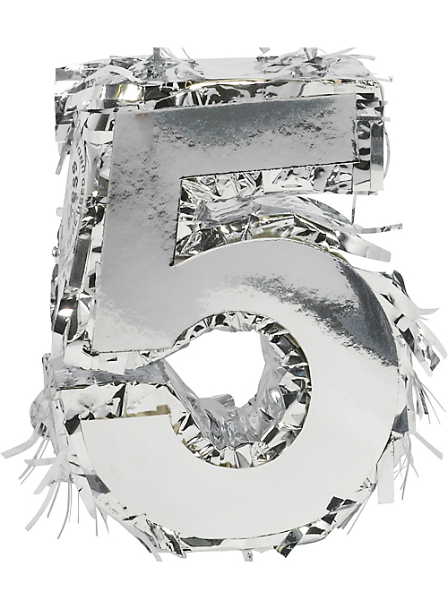 Metallic Silver Fringe Number 5 Mini Piñata | 1ct