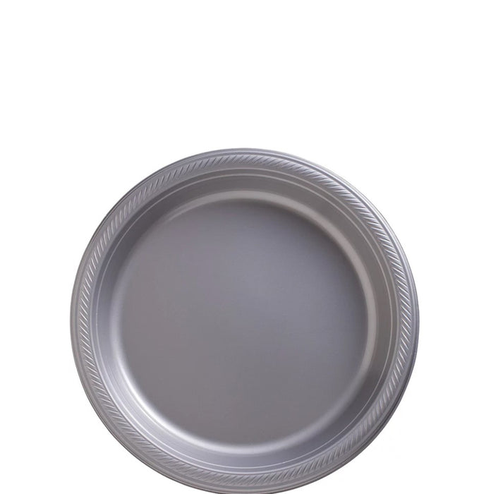 Silver Plastic Dessert Plates, 7'' | 50ct