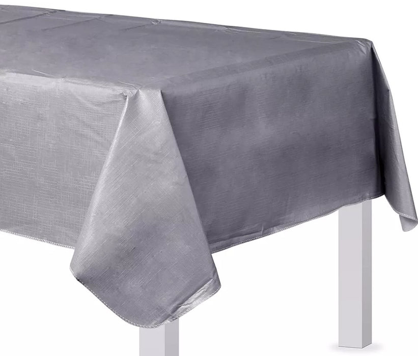 Silver Flannel Backed Vinyl Table Cover 52"x90" | 1ct