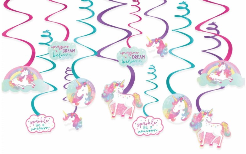 Enchanted Unicorn Hanging Swirl Decorations | 12ct