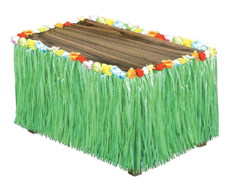 Green Grass Table Skirt w/ Flowers | 1ct