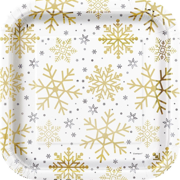 Christmas Gold/Silver Snowflake Square plates 9in | 8ct