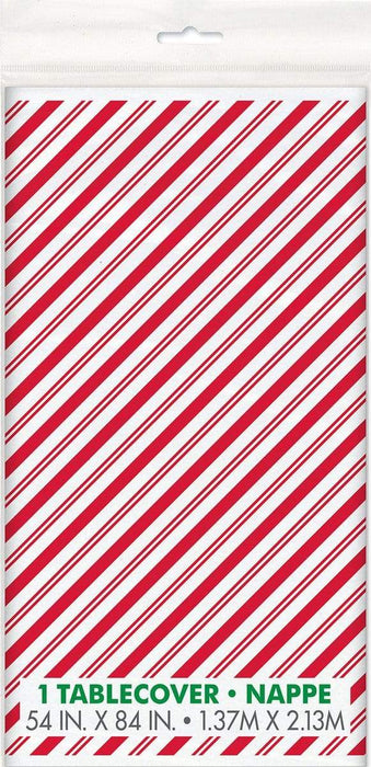 Christmas Red Stripe Plastic Tablecover 54"x84" | 1ct