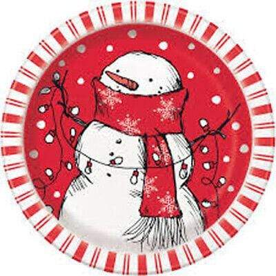 Christmas Red Stripe Snowman Dessert Plates 7in | 8ct